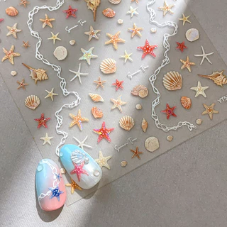 สติ๊กเกอร์ติดเล็บตกแต่งเล็บ Ocean Shell ปลาดาวน่ารักการ์ตูนแบน Nibirudu