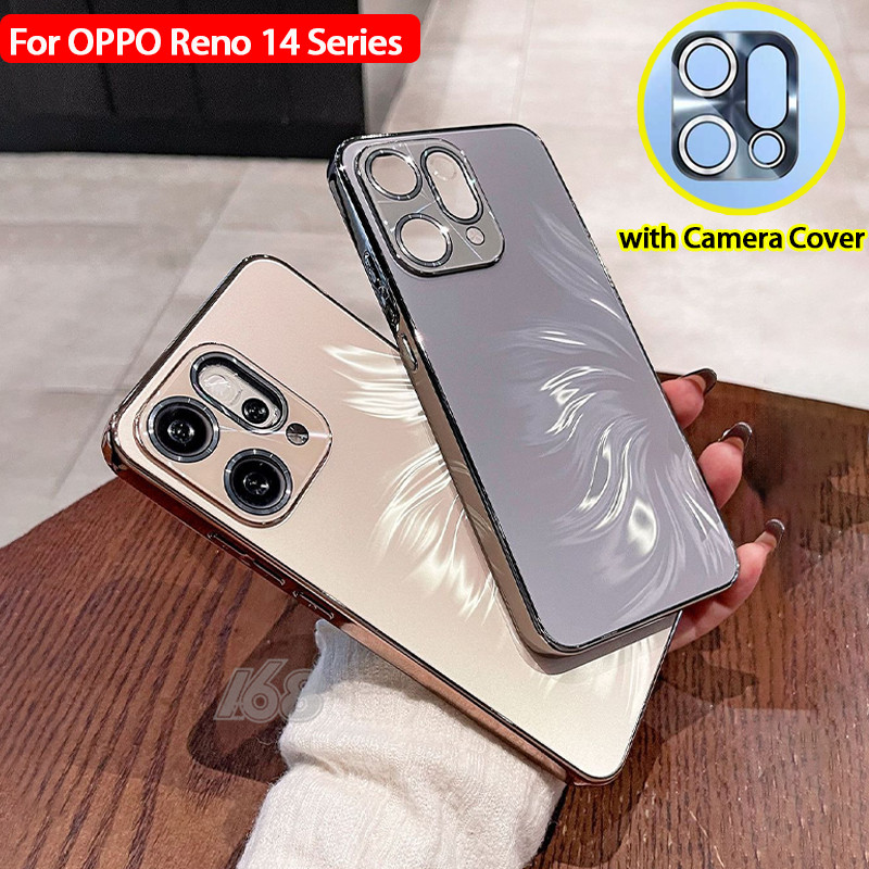 เคส OPPO Reno 14 13 5G เคส OPPO Reno 14 13 Pro 5G เคสหรูสีออร่าคลื่นใสกันกระแทกพร้อมฟิล์มป้องกันเลนส์กล้อง เคสโทรศัพท์แบบด้านหรูหราที่รู้สึกเย็นเหมือนน้ำแข็ง