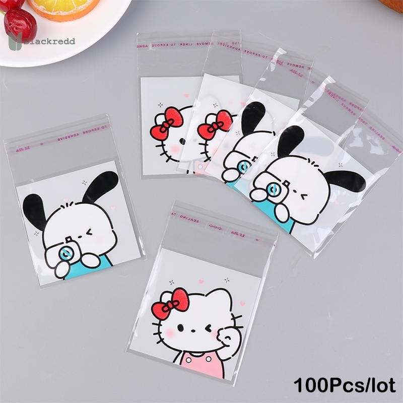 BRED 100 ชิ้นน่ารัก Hello Kitty Pochacco Transparent Ziplock Bag กันน้ําถุงบรรจุ Candy Biscuit Self 