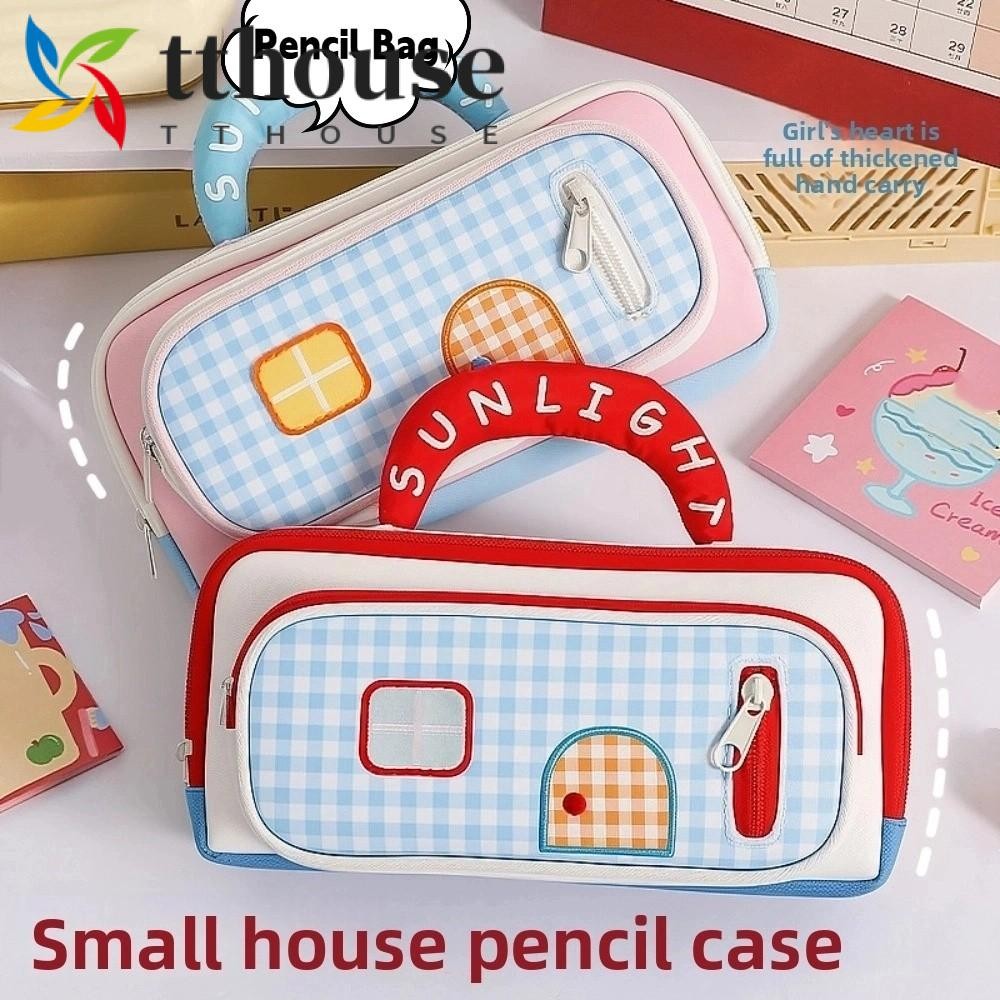 TTHOUSE กระเป๋าดินสอ Dopamine House กระเป๋าเก็บเครื่องเขียนมือถือความจุขนาดใหญ่ Ins Fashion Creative