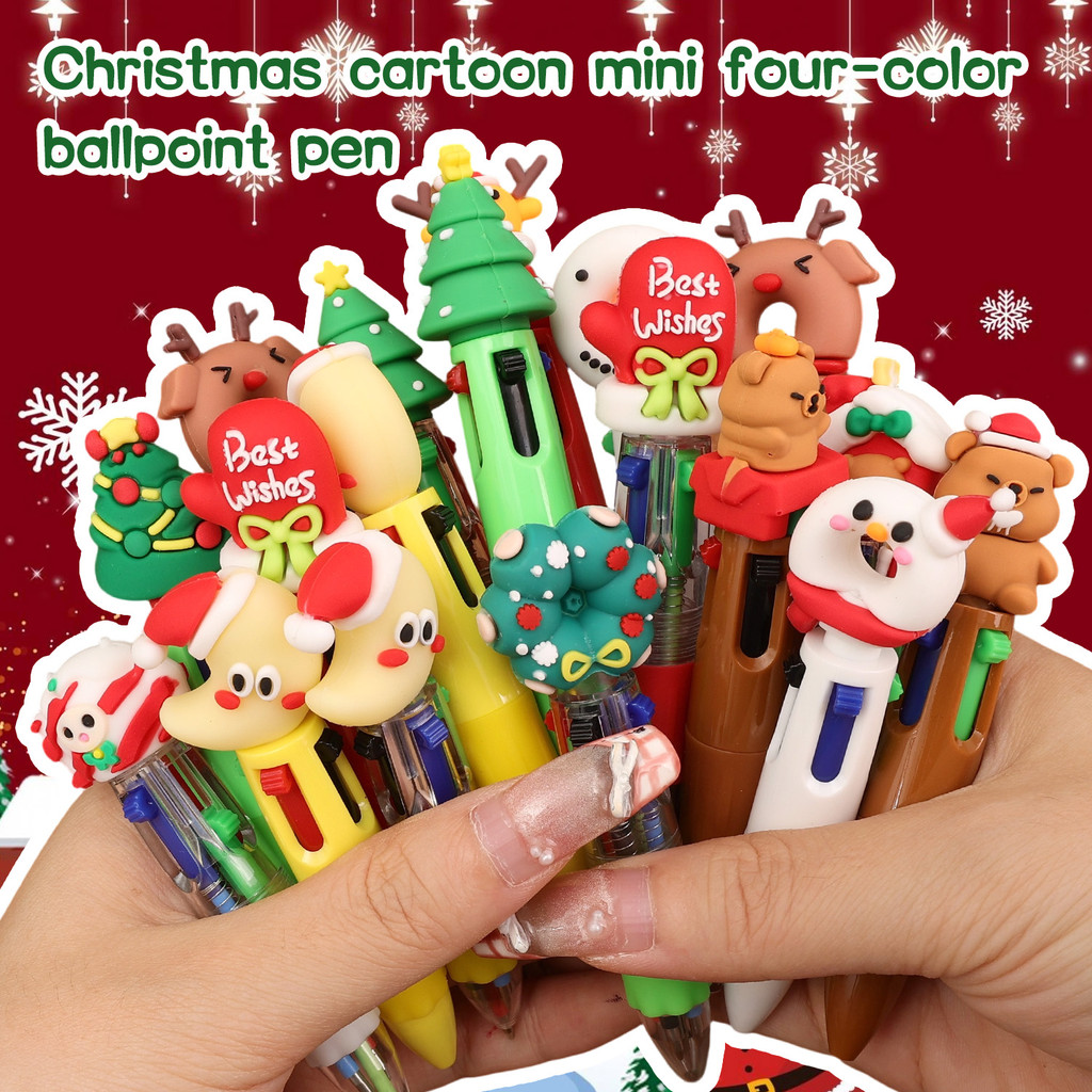 ปากกาลูกลื่น 4 สีการ์ตูนคริสต์มาส 20 ชิ้น | มินิแบบพกพา 0.5 มม. ปลาย, 53 การออกแบบงานรื่นเริงสําหรับ