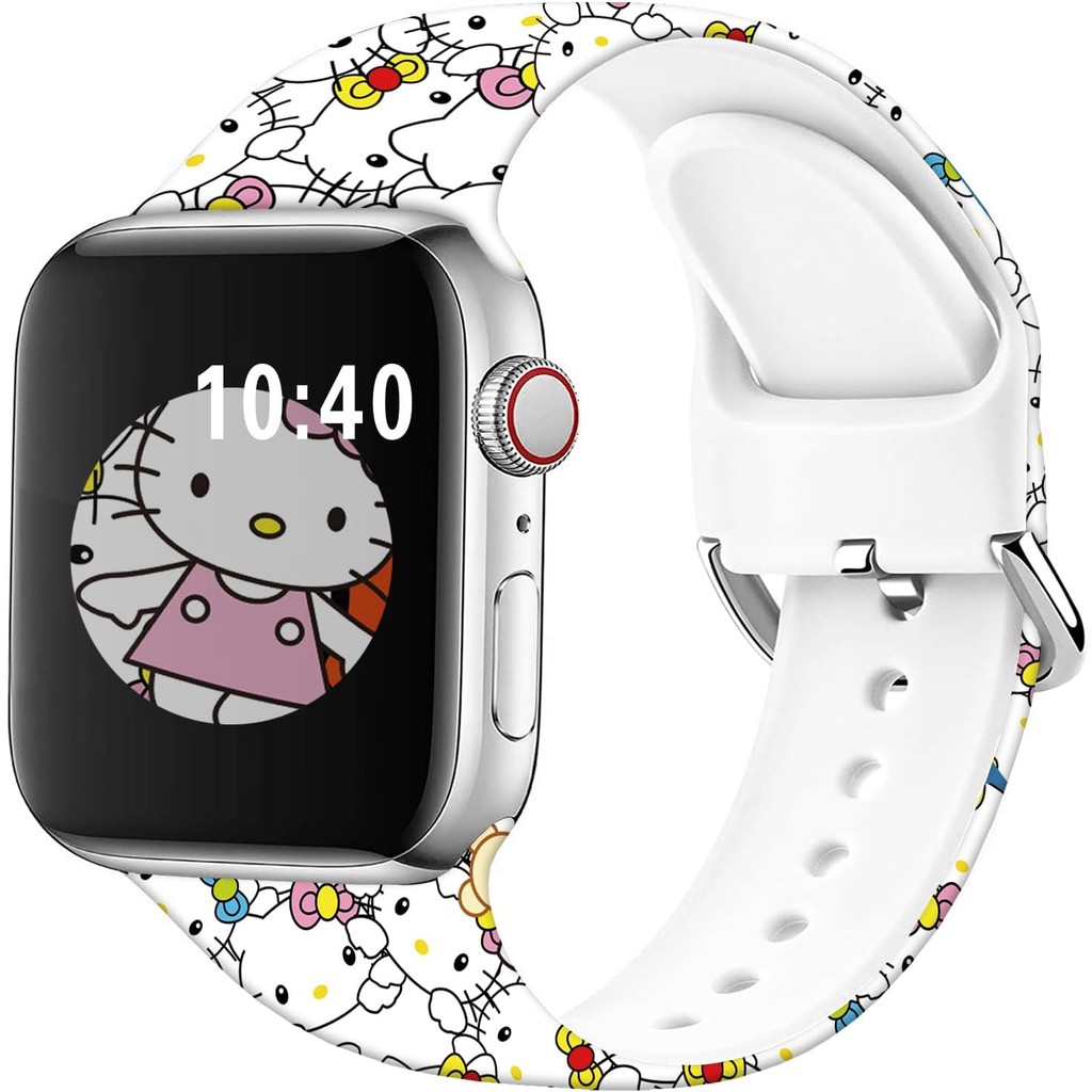 เข้ากันได้กับสาย Apple Watch Hello K สีชมพูหวาน 38/40/41 มม./42 มม.(Series10),ซิลิโคนอ่อนนุ่ม Kawaii