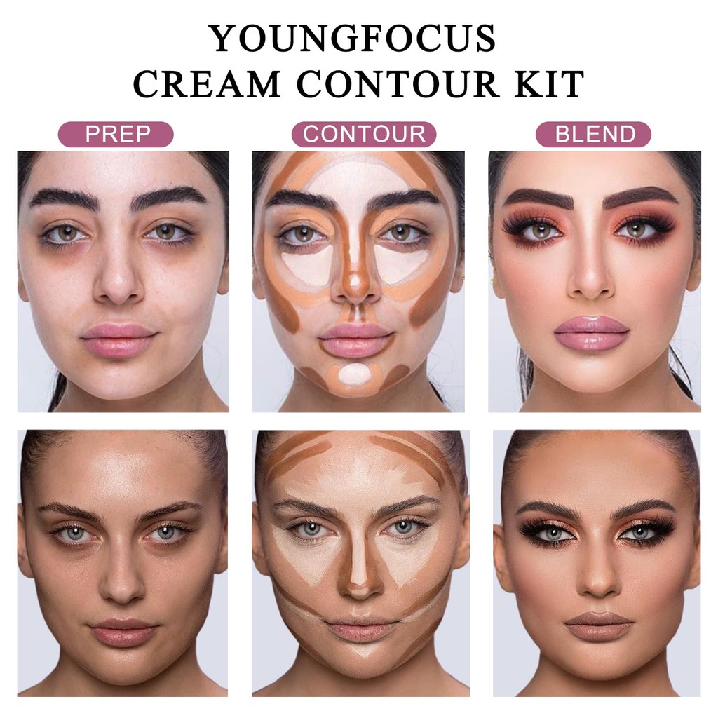 Youngfocus Cosmetics Cream Contour Best 8 สีและชุดแต่งหน้าไฮไลท์ - รองพื้นคอนทัวร์/แผ่นคอนซีลเลอร์ -