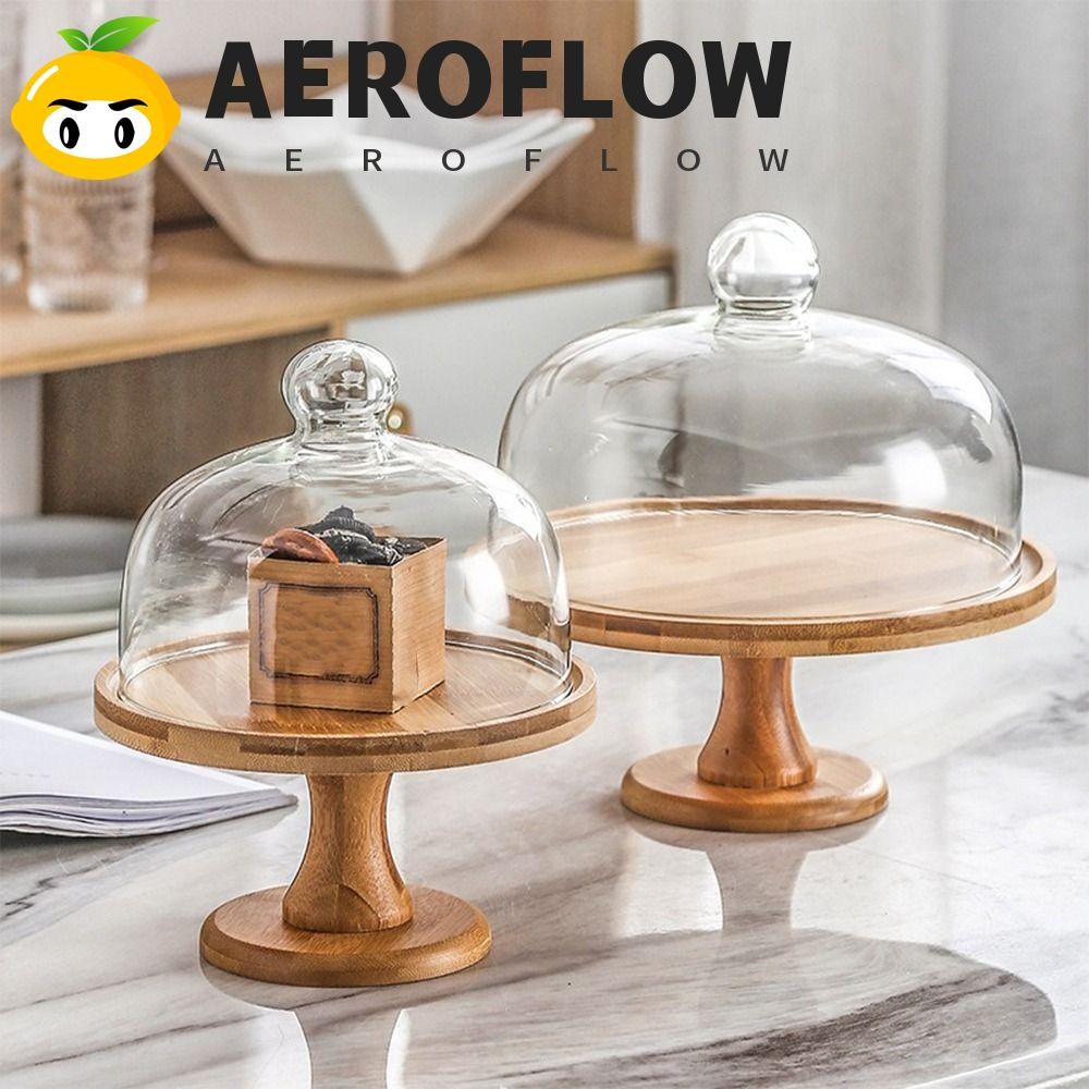 AEROFLOW จานเค้กเท้าสูง, ขาตั้งเค้กไม้ในครัวเรือนโปร่งใส, ถาดใส่ถาดฝาครอบแก้ววินเทจพร้อมฝาปิดชั้นวางขนมเครื่องมืออบ