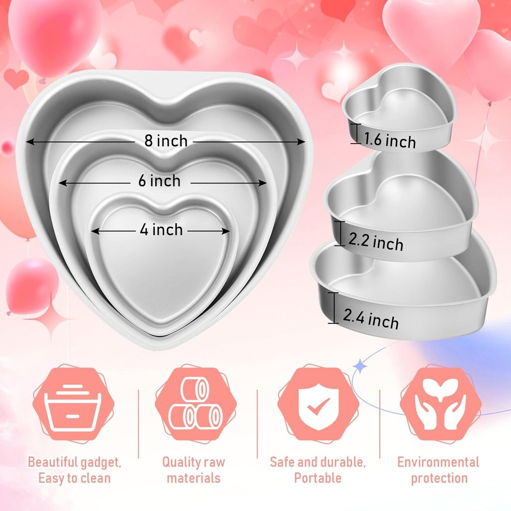 Mifoci 3 ชิ้นรูปหัวใจเค้กกระทะวันวาเลนไทน์อลูมิเนียมเค้กกระทะหัวใจเบเกอรี่แม่พิมพ์สําหรับ DIY สําหรั