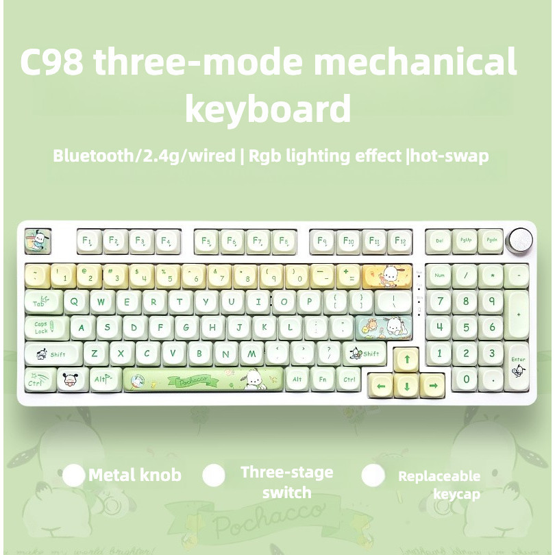 Lychee Gaming C98 ที่กําหนดเอง Tri โหมดไร้สายบลูทูธคีย์บอร์ดปุ่ม RGB Hot-swappable E-sports เกมสํานั