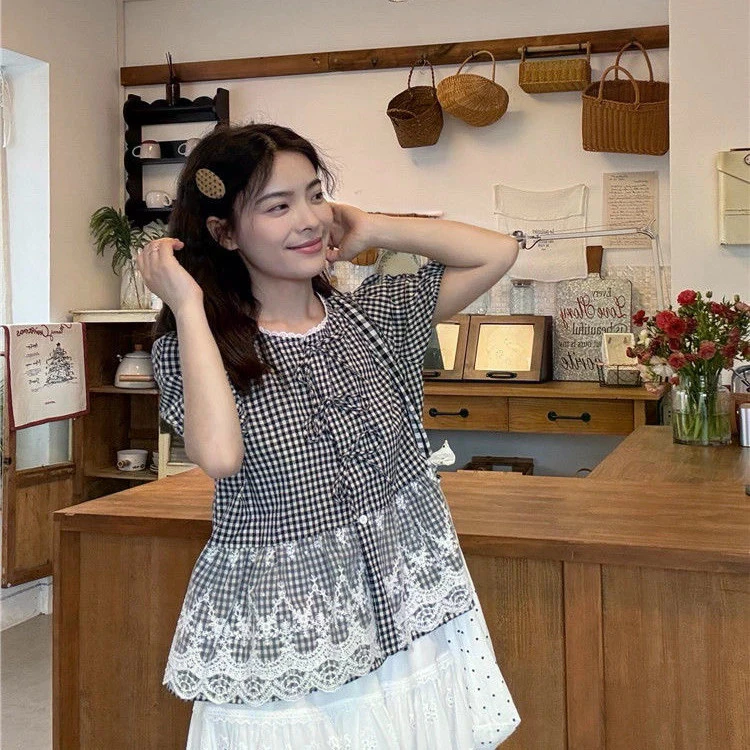 Breeze เสื้อเชิ้ตแขนสั้นลายลูกไม้ลายดอก S-2XL thumbnail 4