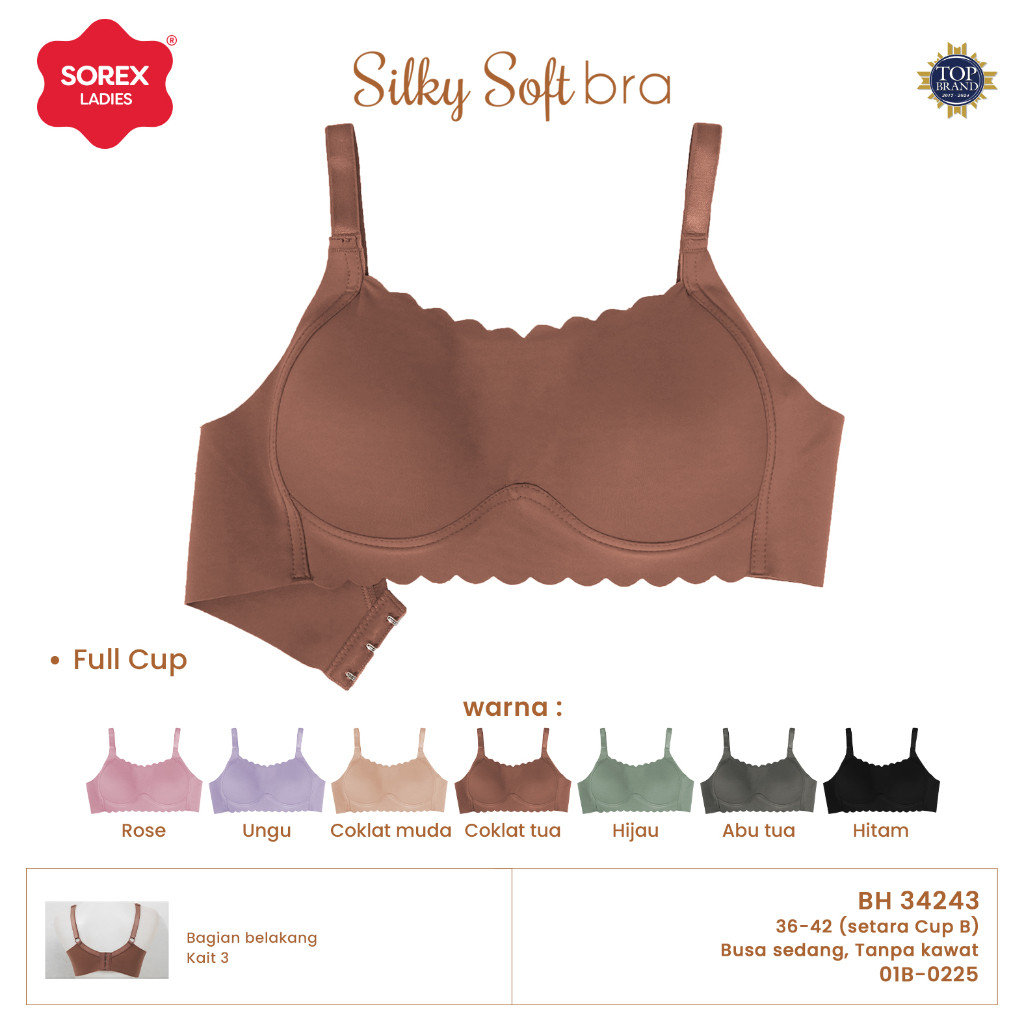 ZG43WL Sorex Silky Soft Bra โฟมขนาดกลาง ไม่มี Underwire 3 ตะขอเทียบเท่ากับ Full Cup B Daily BH 34243