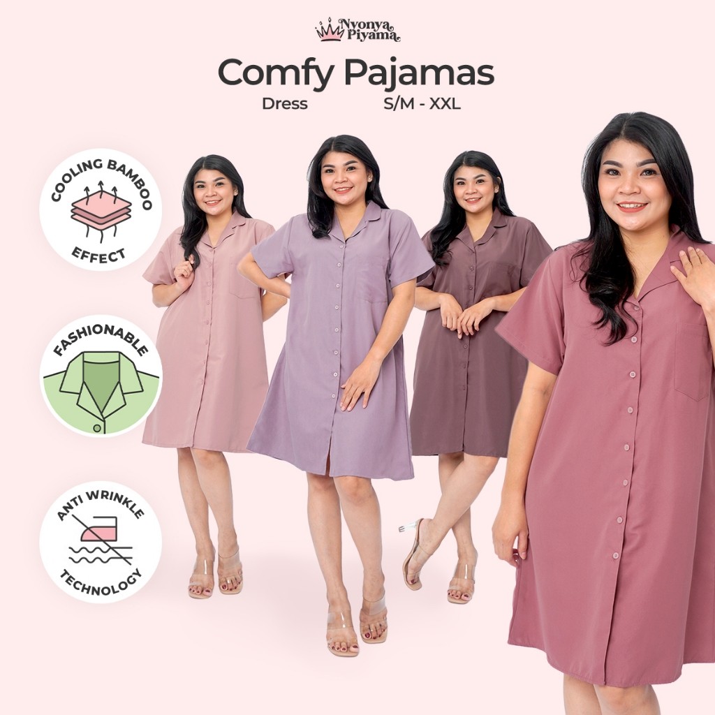 ZS23QA Nyonya Pyjamas Poly Bamboo Dress / Daster (ธรรมดา Comfy)