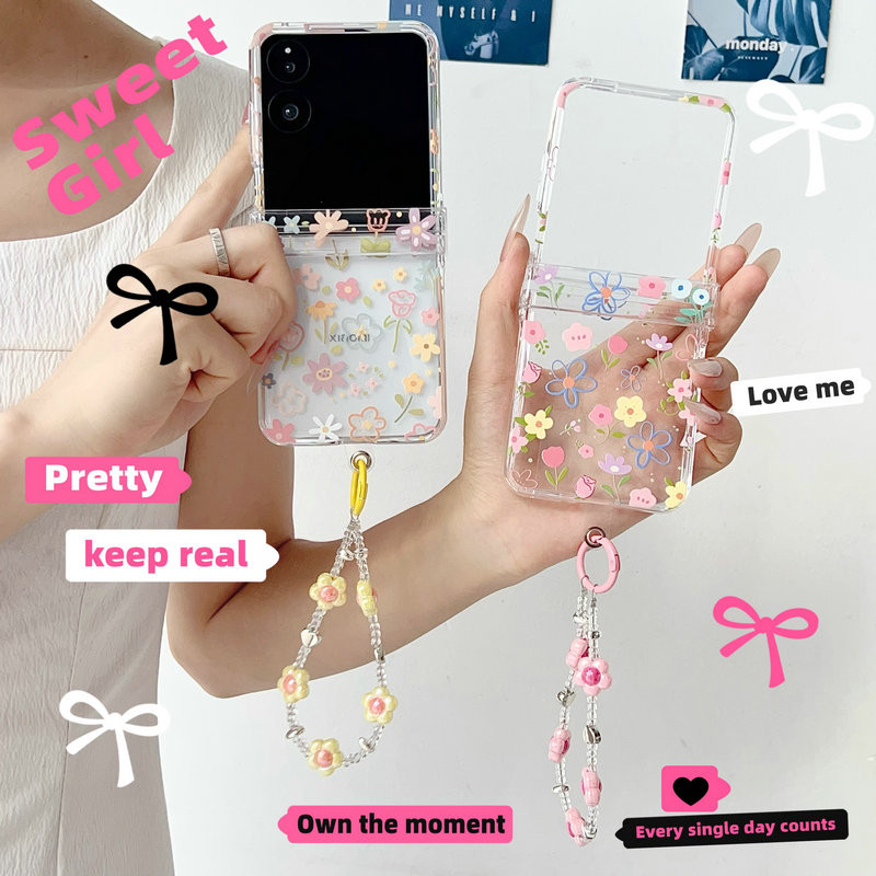 บานพับพับHard TPU สําหรับ Xiaomi Mix Flip Flip2 Graffiti สร้อยข้อมือดอกไม้แบบเต็มหน้าจอกันกระแทกเคสป้องกันเลนส์