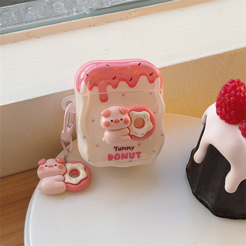 Cute Donut Piglet Airpods4 Case Pro2 ชุดหูฟังบลูทูธ Apple