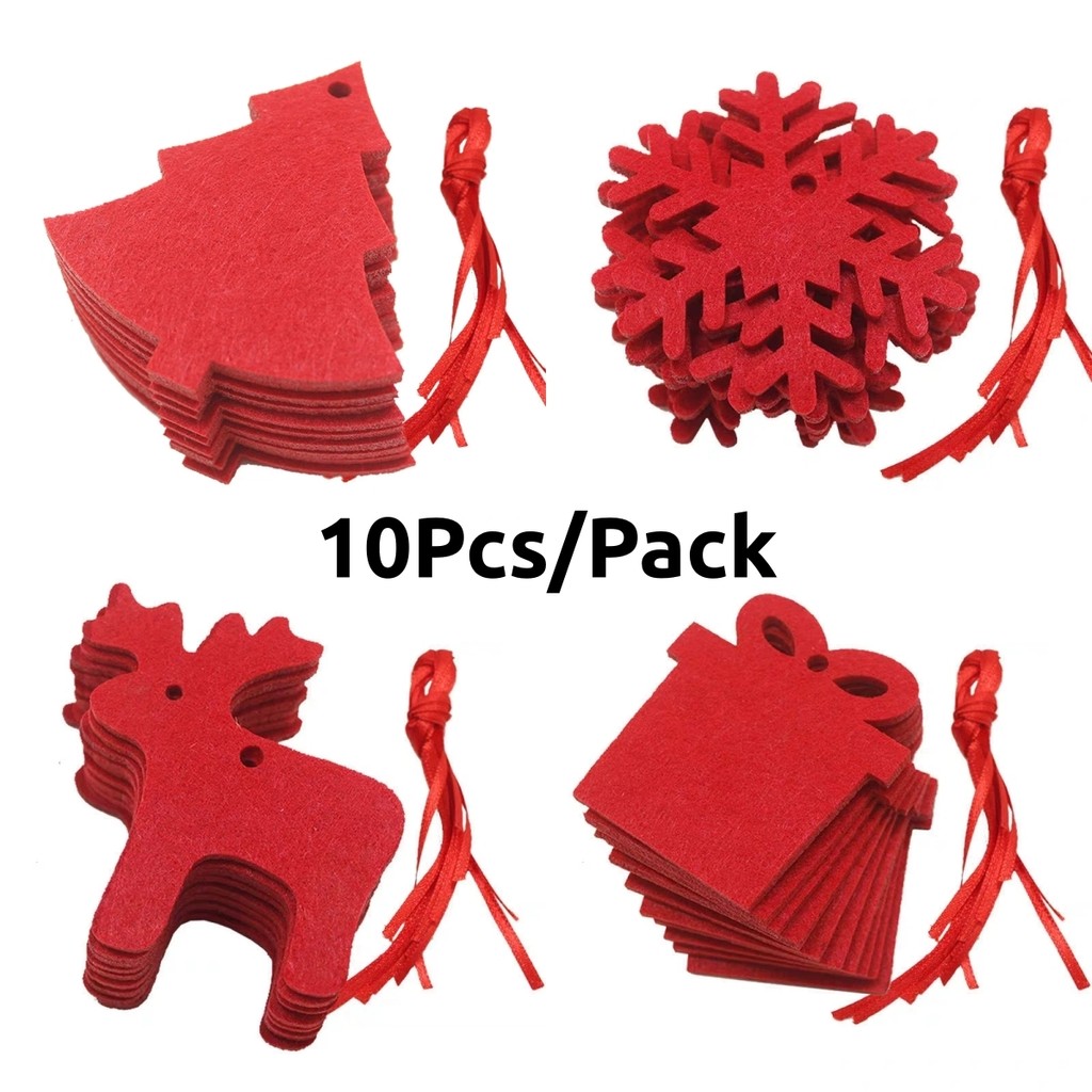 สีแดงผ้าไม่ทอ 10ชิ้น สำหรับตกแต่งคริสต์มาสและปีใหม่