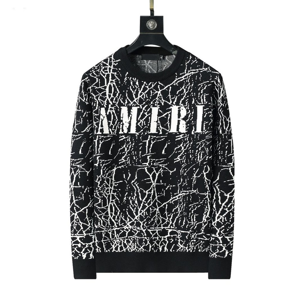 AMIRI6566 เสื้อกันหนาวฤดูใบไม้ร่วงฤดูหนาวสําหรับผู้ชายสไตล์ใหม่เสื้อกันหนาว Jacquard เสื้อกันหนาวขนส