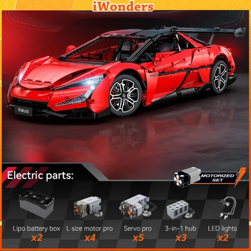 Cada & Double Eagle 1:8 BYD Yangwang U9 Building Blocks Joint รถสปอร์ตรถประกอบของเล่นเครื่องประดับขอ