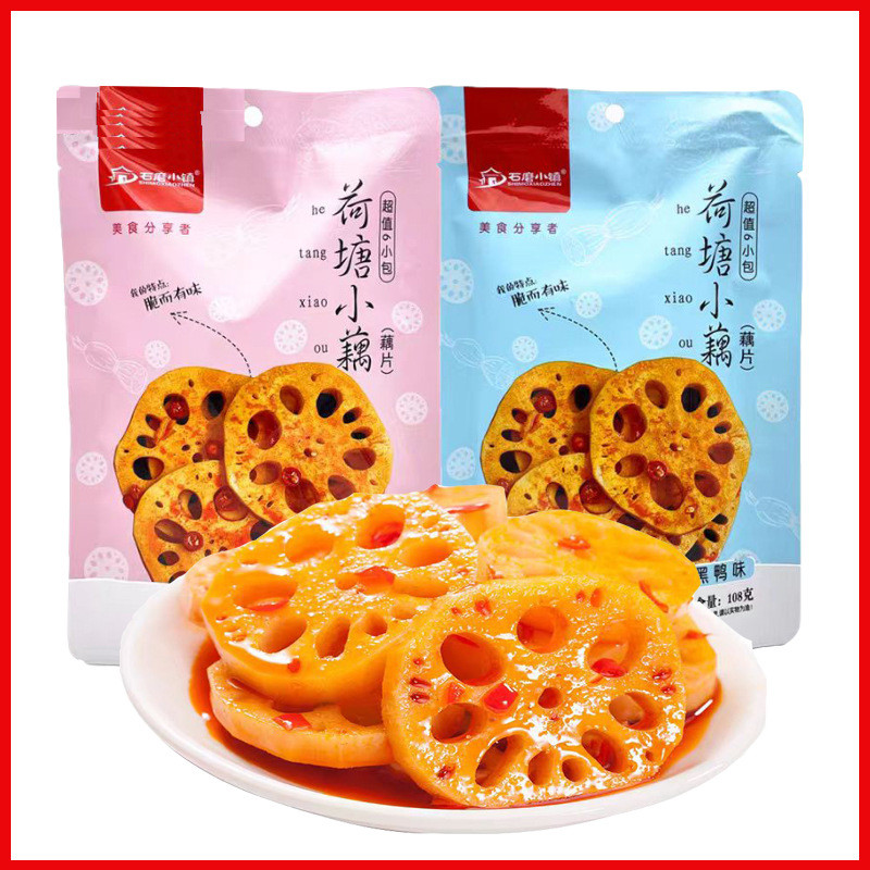 Shima Town Bagged Lotus Slices 108g/Bag รสเป็ดดํารสเผ็ด อายุการเก็บรักษา 12 เดือน ของว่าง ของว่าง EF