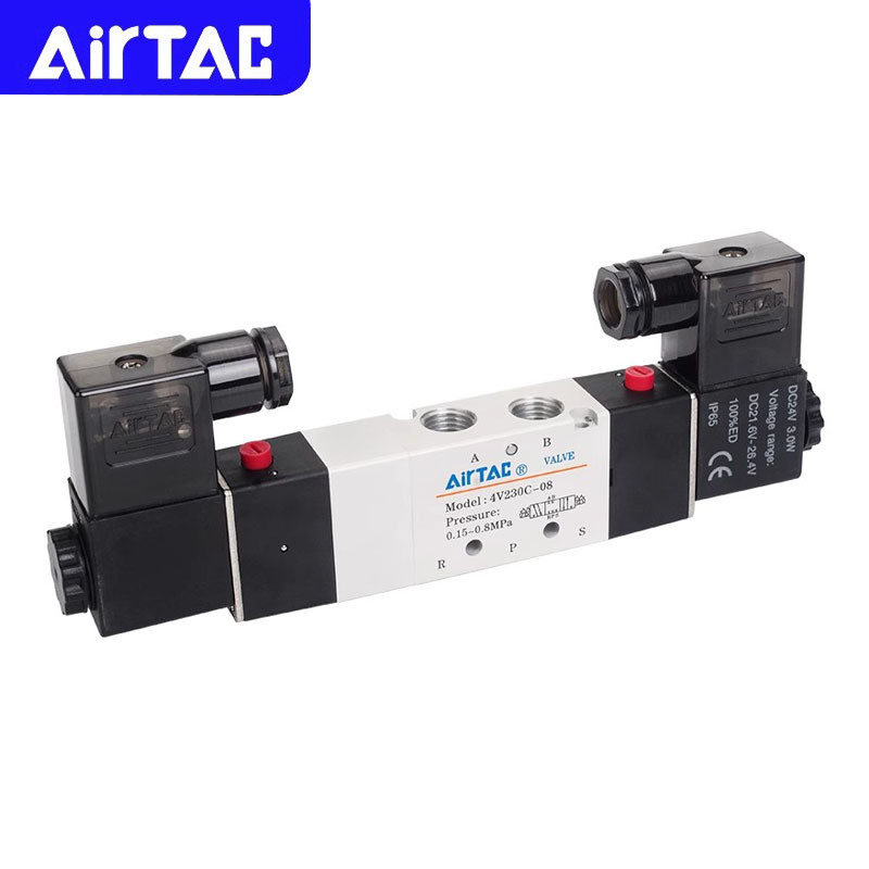 AIRTAC Original Pneumatic 5/3 Way Double Solenoid วาล์ว 4V130C-06/M5 4V230C-08 4V330C-10 EP วาล์วย้อ