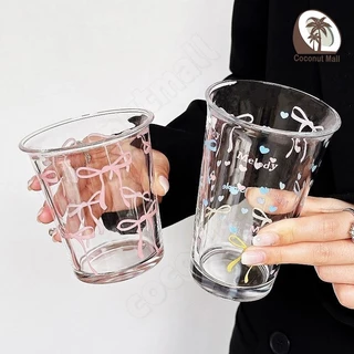 Home café แก้วน้ำแก้วกาแฟ ลายโบว์สีชมพู โปร่งใส แก้ว แก้วน้ำ แก้วกาแฟ สำหรับร้านกาแฟ