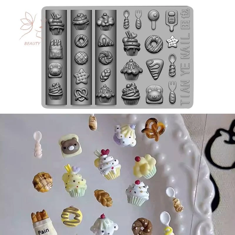 [maybeauty] 1 ชิ้น 3D การ์ตูนเค้กไอศกรีมขนมอะคริลิคเล็บแม่พิมพ์ DIY ซิลิโคนตกแต่งเล็บแม่พิมพ์ {TH}