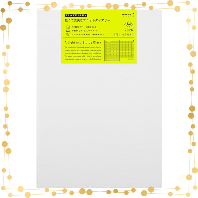 Midori Flat Diary 2026 Monthly Planner A4 & A5 (Black/White, Starting October 2025)