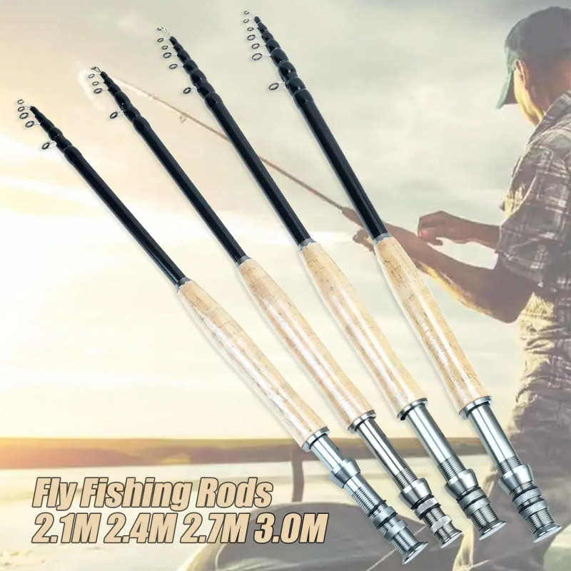 2.1M-3.0M ฐานล้อโลหะ Telescopic Fly Fishing Rod แบบพกพาคาร์บอน Fast Action ปลาเทราท์ Fly ปลา Pole สินค้าสําหรับ Fishing Tackle-*-*