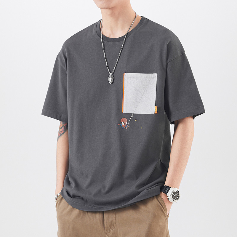 COD 2025 Summer Short Sleeve T-Shirt Men Trendy Brand Ins Cartoon Print Casual Versatile with Pocket