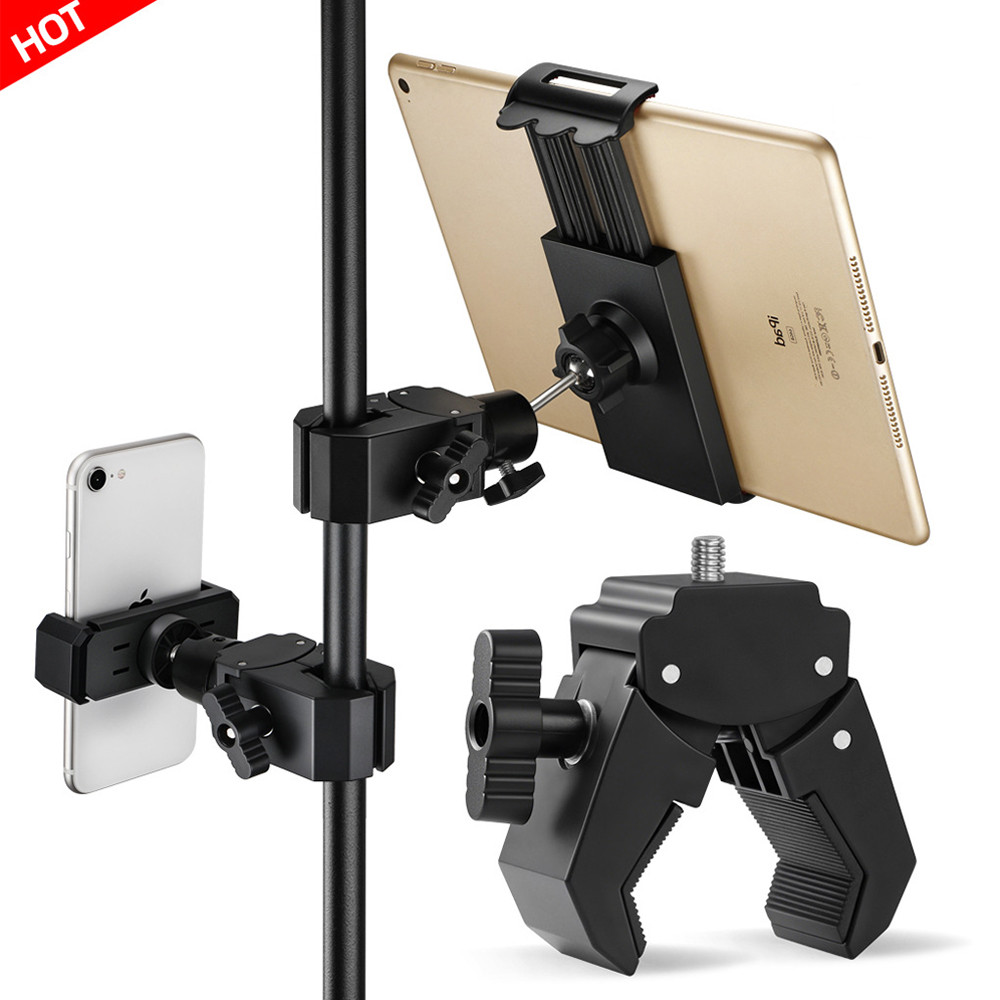 อุปกรณ์เสริมสตรีมมิ่งสด ที่วางโทรศัพท์/แท็บเล็ต Universal Heavy-Duty Clamp Design 360° ที่วางโทรศัพท์แบบหมุนได้ เข้ากันได้กับแขนบูม ขาตั้งไมโครโฟน และขาตั้งกล้อง