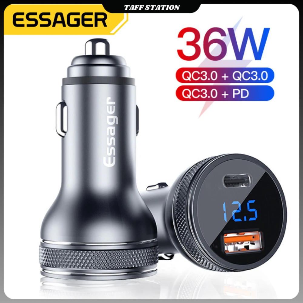 ESSAGER Car Charger Fast Charging PD QC 3.0 USB Type C พอร์ต 36W - ECCPQ-JG0G