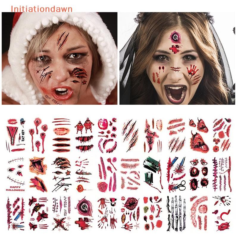 แผ่นฮาโลวีน Terror Wound ลายtemporary tattoo กันน้ํา ออกแบบเสมือนแผลและการบาดเจ็บ