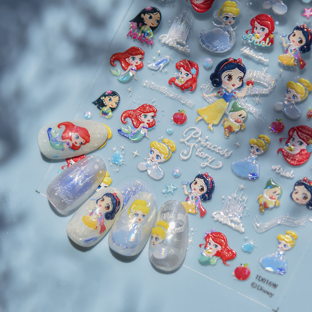 Disney & tomoni Shell Light Nails Stickers Children Mermaid Princess Handbook Collage Cartoon Reward