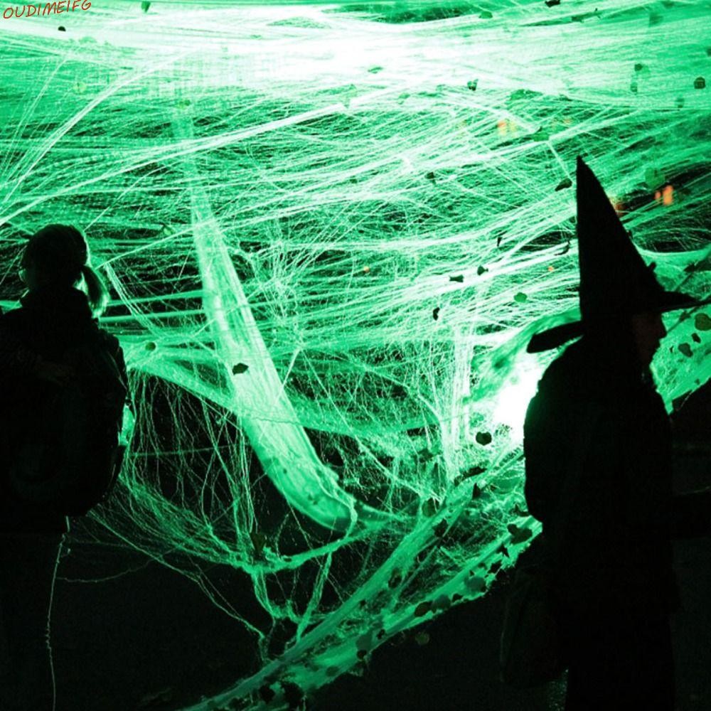 OUDIMEIFG Luminous Spider Web, 3/6/10 เมตรเรืองแสงประดิษฐ์ใน Dark Spider Web, สยองขวัญ Props นํากลับ