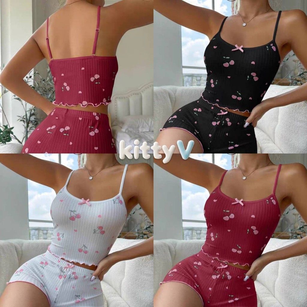kitty.vogue พร้อมส่ง ชุดนอนสายเดี่ยว ใส่สบาย ลูกไม้เสริมฟองน้ำ ใส่ง่าบสบายมาก -FY4193