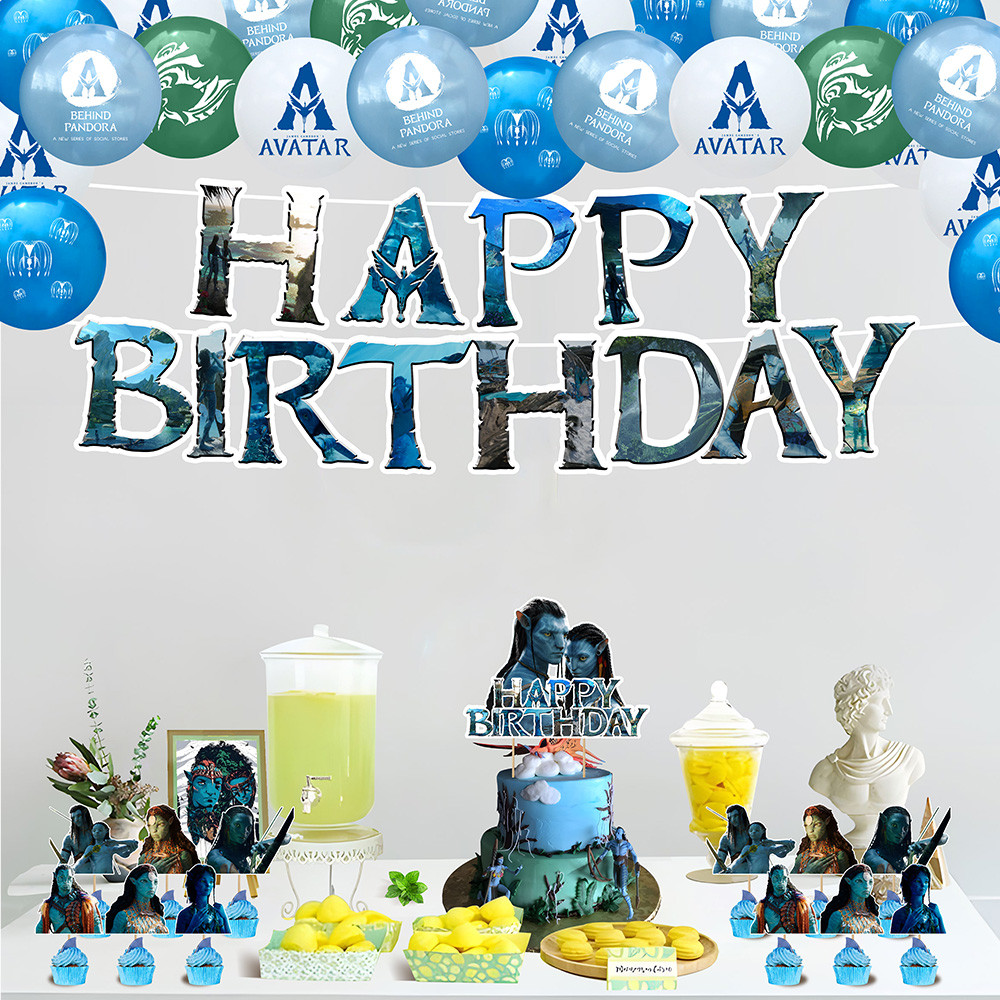 Avatar Theme ตกแต่งงานเลี้ยงวันเกิด Avatar ธงเค้กใส่ชุดปาร์ตี้บอลลูน