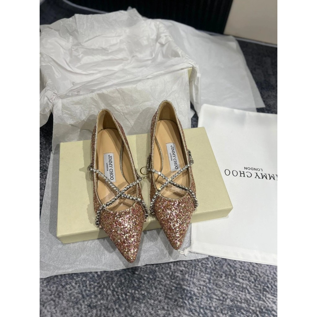 รองเท้าส้นแบน Jimmy Choo Cross Chain สไตล์แฟชั่นสำหรับผู้หญิง มีให้เลือกตั้งแต่ไซส์ 34 ถึง 42