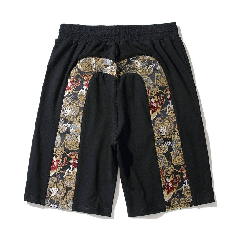 EVISU กางเกงขาสั้นผู้ชาย สไตล์ STREET WEAR แบบหลวมๆ ปักโลโก้ BIG M