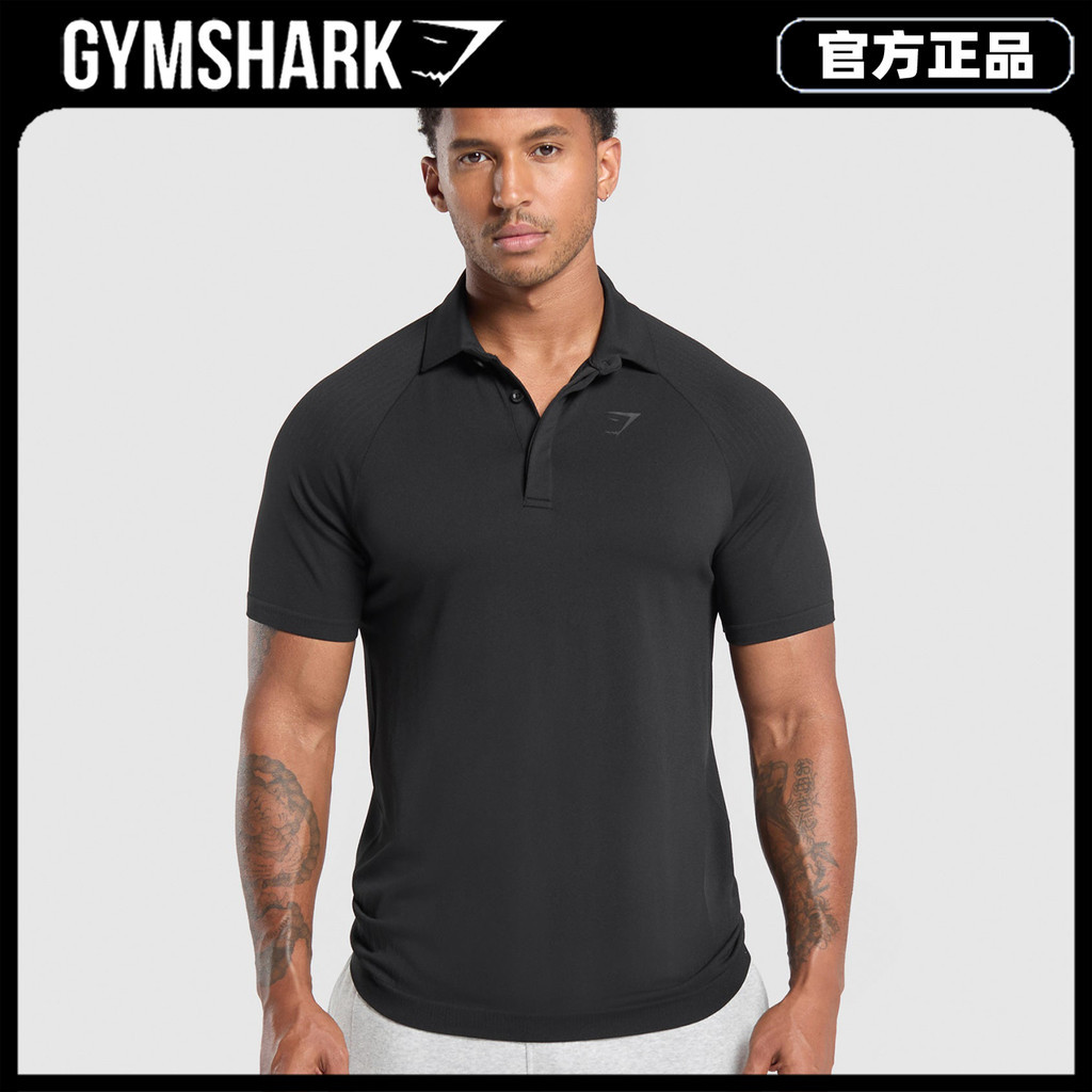 เสื้อยืดกีฬาผู้ชายของ Gymshark Flap Collar Trim เสื้อโปโลลําลองแขนสั้น