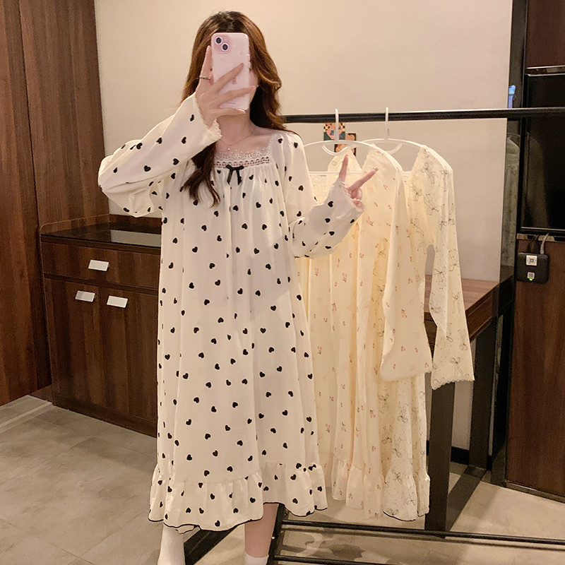 ชุดนอนฝ้ายคลาวด์สำหรับผู้หญิง สไตล์เจ้าหญิง แขนยาว ไซส์ M-5XL