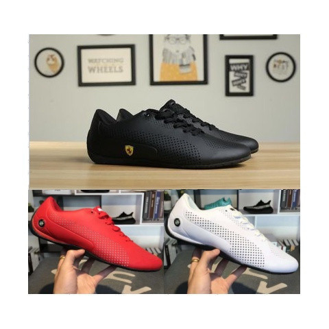 P PM Ferrari F1 Racing รองเท้าผู้ชายหนังแท้คลาสสิก Soft-Soled Casual Breathable ขับรถกีฬารองเท้า