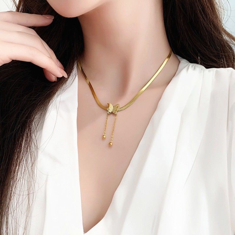 สร้อยคอผีเสื้อ Non-Fade Design สไตล์ Frosted สร้อยข้อมงงแบบโซ่งู CL9O