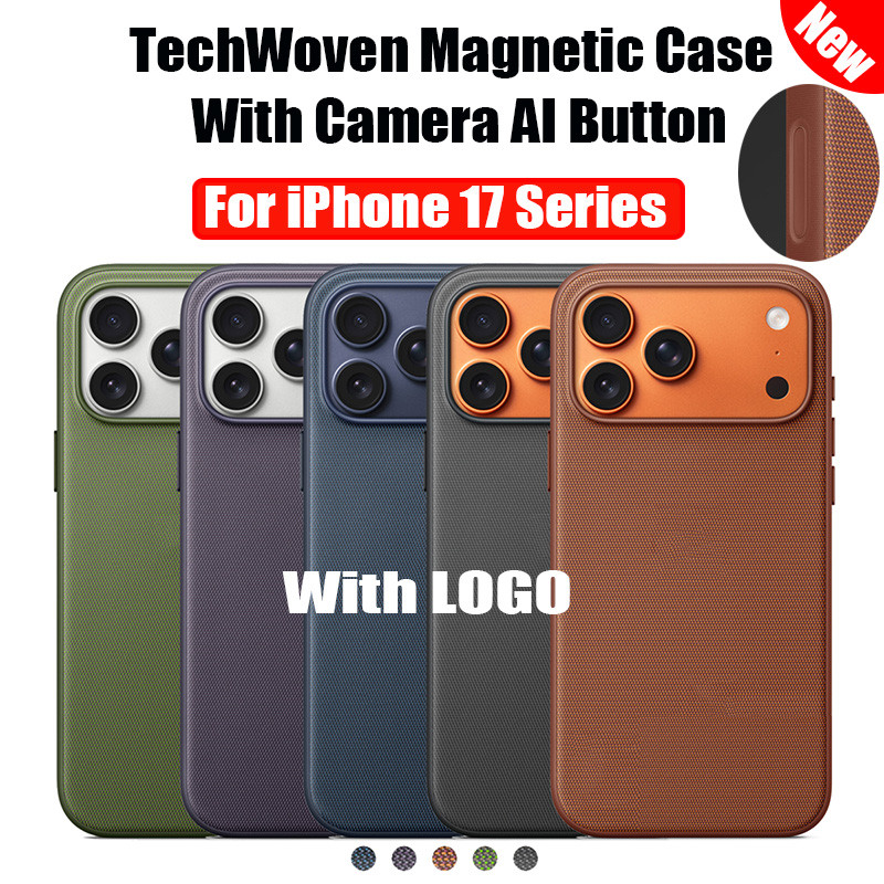 ใหม่ 2025 หรูหรา Magnetic TechWoven กรณีปุ่มกล้อง AI สําหรับ iPhone 17 Pro Max กรณีเคสโทรศัพท์ Popups Animation แม่เหล็กดึงดูดกลับปกมีโลโก้ 1:1 การออกแบบ