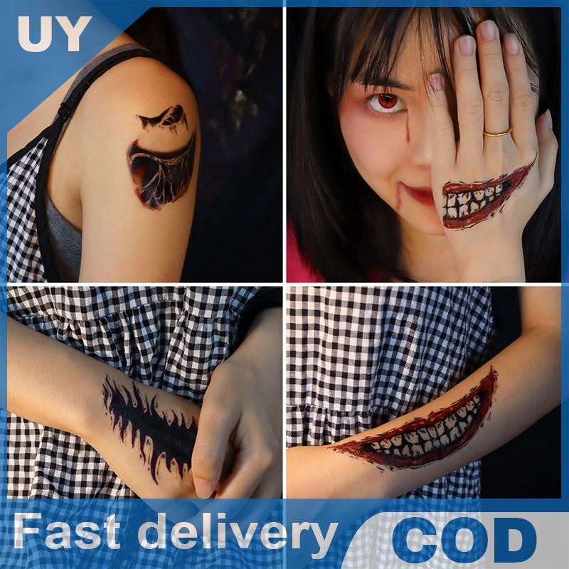 Null 1 แผ่นฮาโลวีน Terror Wound ชั่วคราว Tattoo กันน้ําเลือดที่สมจริง Tattoos การบาดเจ็บรอยแผลเป็น T