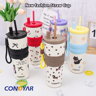 CONOYAR แก้วเก็บควา 304สแตนเลสสตีลพร้อมฝา 710ml ปิดกระติกน้ําเก็บอุณหภูมิ ขวดน้ําเก็บความร้อนโบว์ T01309