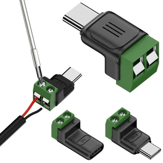 COPPERIX อะแดปเตอร์เทอร์มินัล USB C ถึง 2Pin, Type-C ถึง 2 ขา 5V Crimp Terminal Block, Professional ไม่สามารถถ่ายโอนข้อมูลชาร์จแปลงสีเขียวปลั๊กชาร์จแล็ปท็อปโทรศัพท์