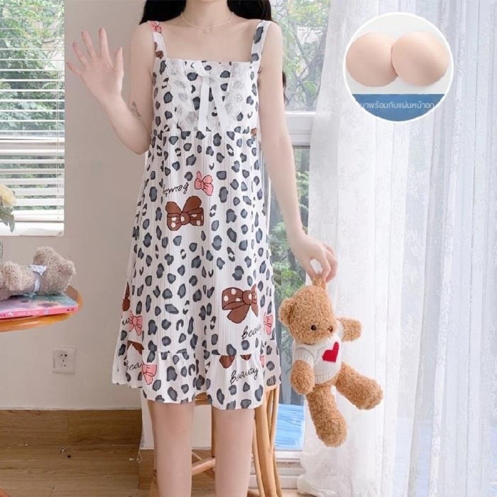 ส่งของทันที ชุดนอนไม่ได้นอนสาวอวบไซส์ใ ชุดนอนเซ็กซี่น่ารัก ชุดนอนกระโปรงไซส์ใหญ่แขนกุด Lzboi-11 ✨jun