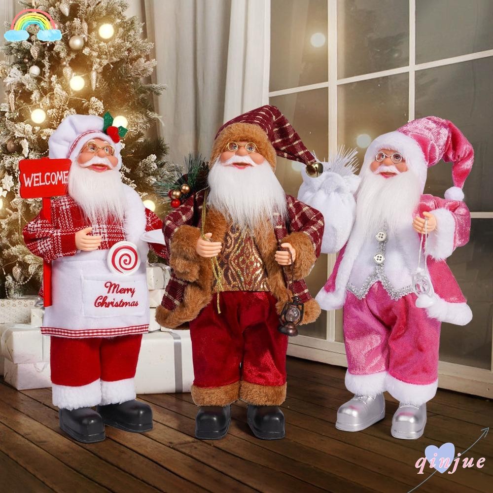 จินจูส เครื่องประดับต้นคริสต์มาสยืนซานตาคลอสน่ารักตกแต่งซานตาคลอส 2024 12 นิ้วตกแต่งบ้านซานตาคลอสตุ๊กตาของขวัญ