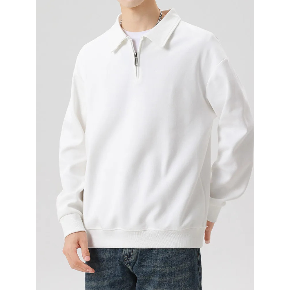 Half-Zip Sweater ผู้ชาย สไตล์เกาหลี ผ้าฝ้าย ขนาดใหญ่ถึง 8XL