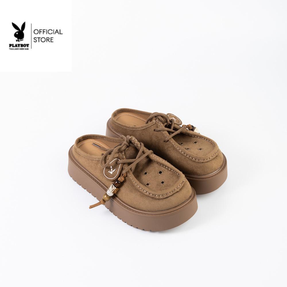 PLAYBOY รุ่น Cloe Wallabee Mules (OV)รองเท้าทรงมิวล์ รหัสST-HS262C154 ดีไซน์ทรงหัวมน สีMocha