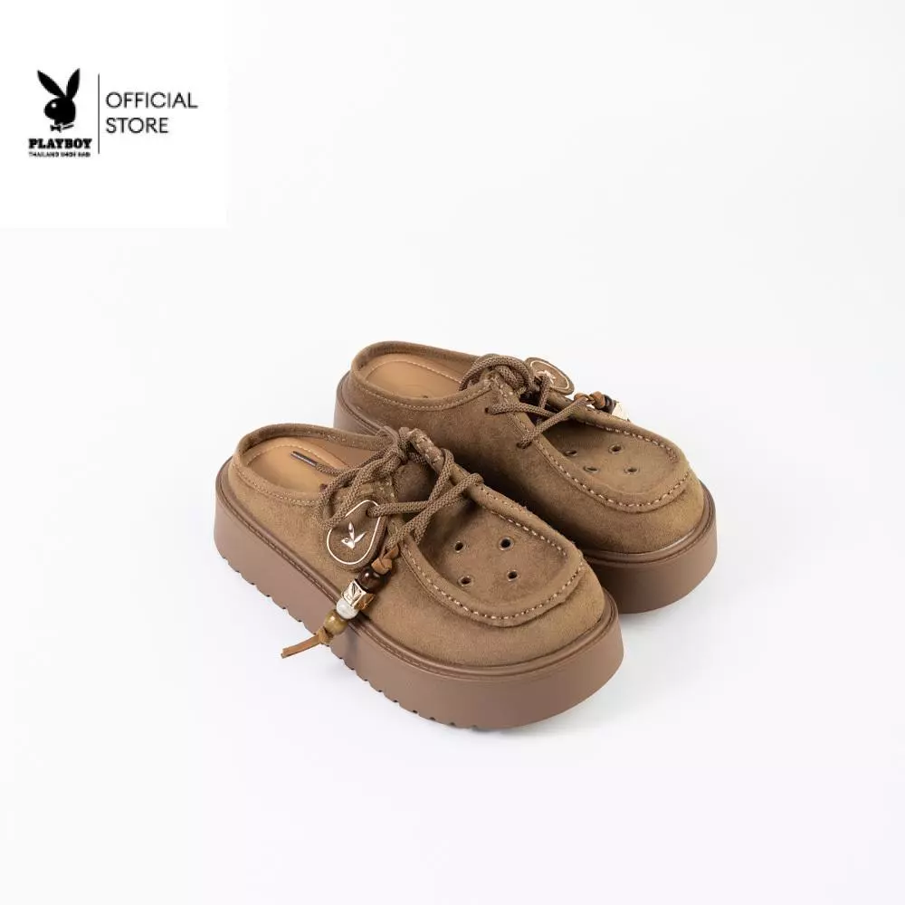PLAYBOY รุ่น Cloe Wallabee Mules (OV)รองเท้าทรงมิวล์ รหัสST-HS262C154 ดีไซน์ทรงหัวมน สีMocha