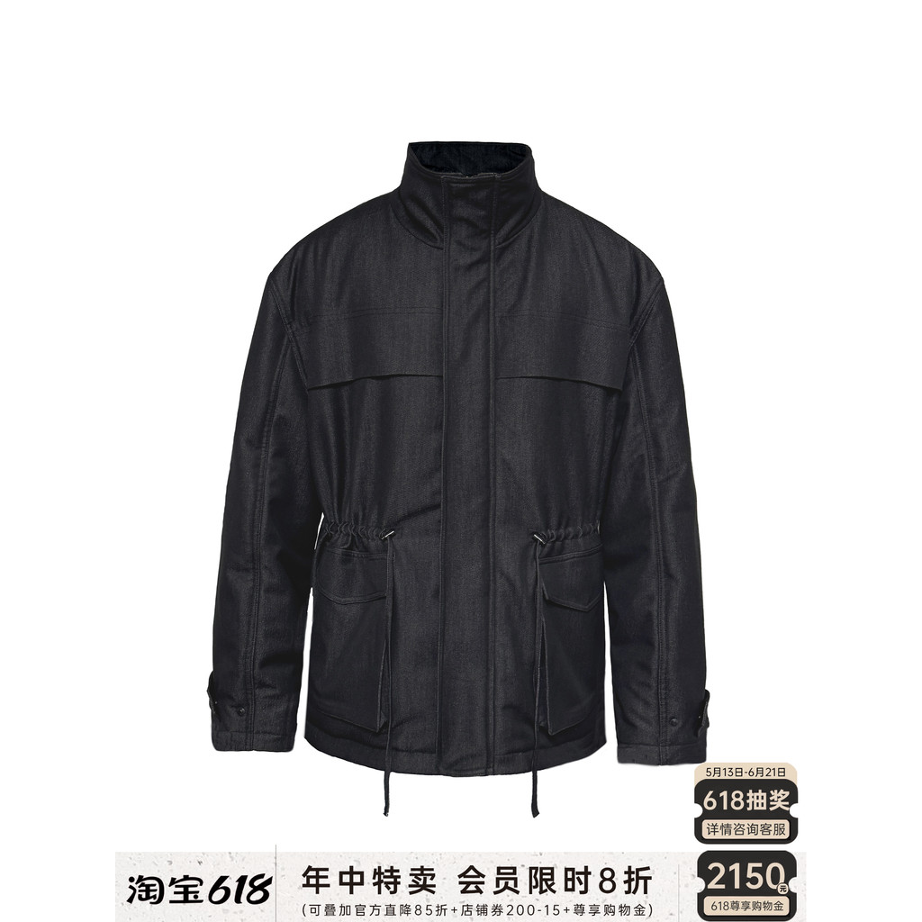 JCAESAR PADDED PARKA Loose-Leaf Drawstring Parker Cotton-PADED Jacket เลียนแบบ Denim Texture คอสูง L