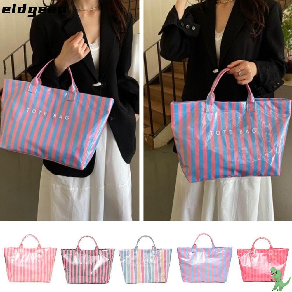 ELDGEAN กระเป๋าถือลาย PVC ปิดแม่เหล็กสีตัดกัน น้ําหนักเบา พับได้ พร้อมซิปด้านใน