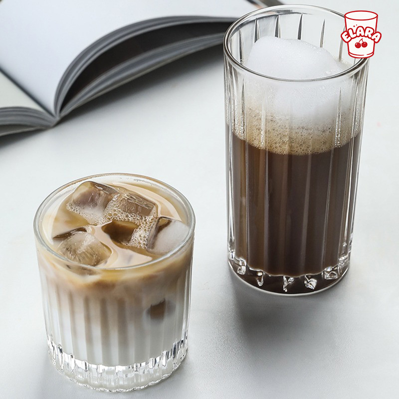 แก้ววิสกี้ร่องตั้ง 2ไซส์ 300/360ml แก้วกาแฟเย็น/ชานมไทย/ค็อกเทล สไตล์วินเทจใช้ในบ้าน พร้อมส่ง